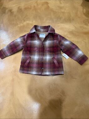 Old Navy Plaid Shacket in Burgundy and Cream